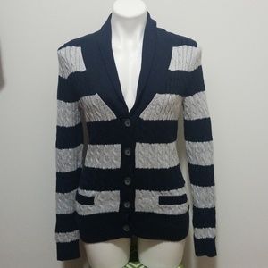 Tommy Hilfiger Blue Gray Striped Collared Cardigan